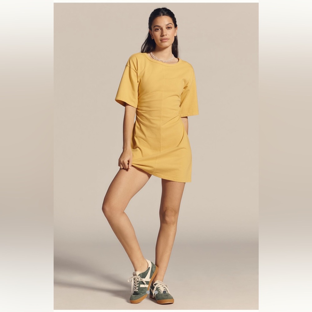 Anthropologie Mustard Yellow Short Sleeve Shift Dress - Picture 2 of 13